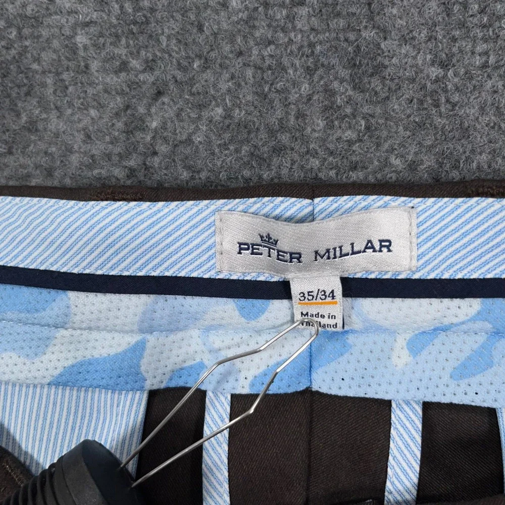 Peter Millar EB66 Highland Performance Pants Mens 35x34 Flat Front Brown Luxury